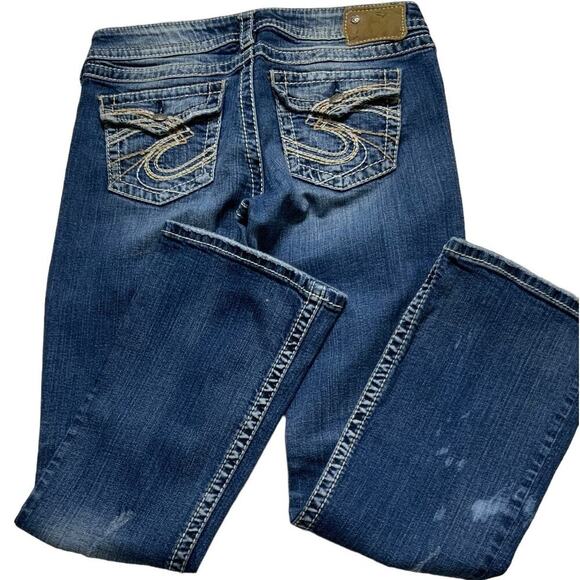 Silver Jeans Pioneer Jean Women 29x31 Distressed Straight Stretch Mid Wash Denim - Picture 4 of 8